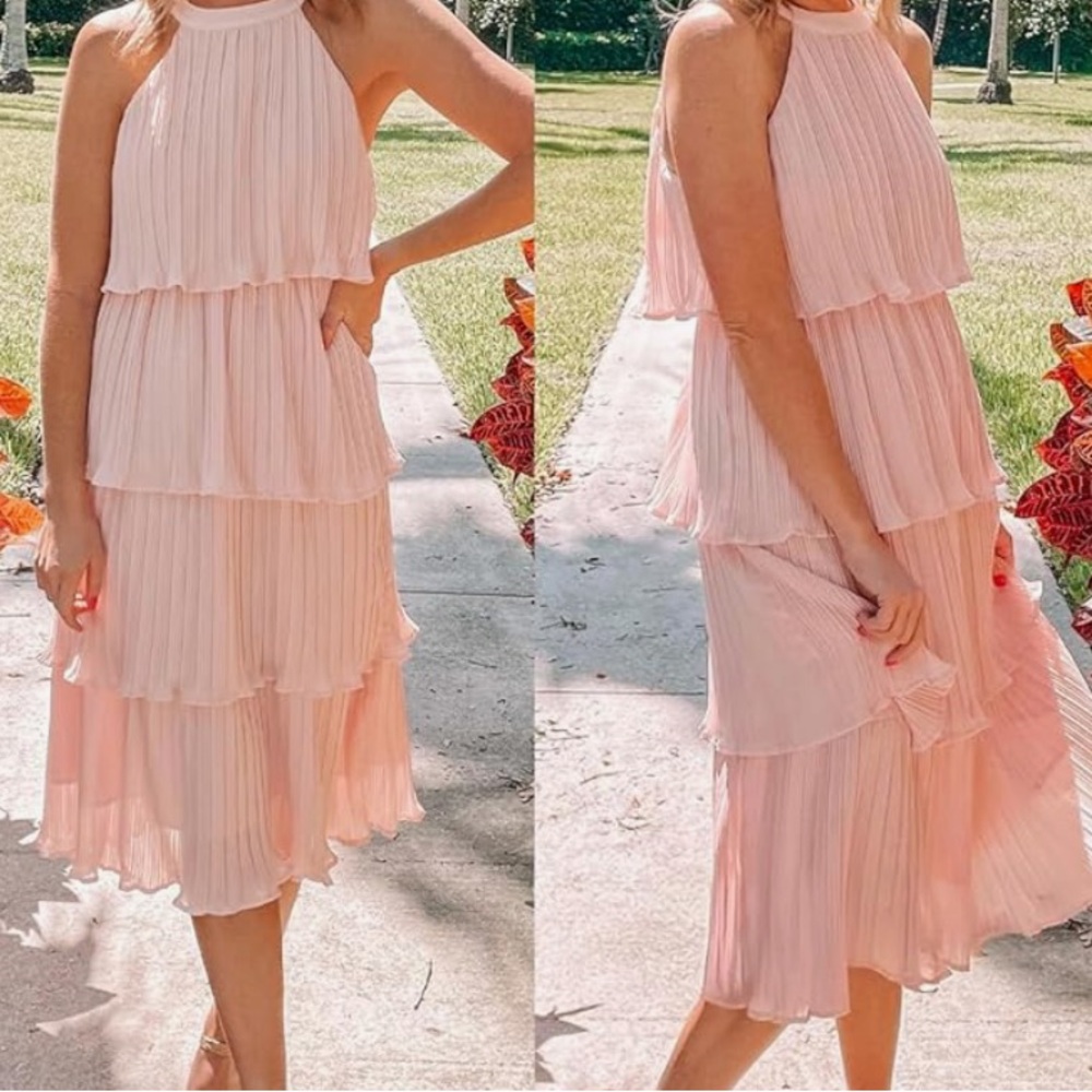 Elegant Pink Tiered Dress